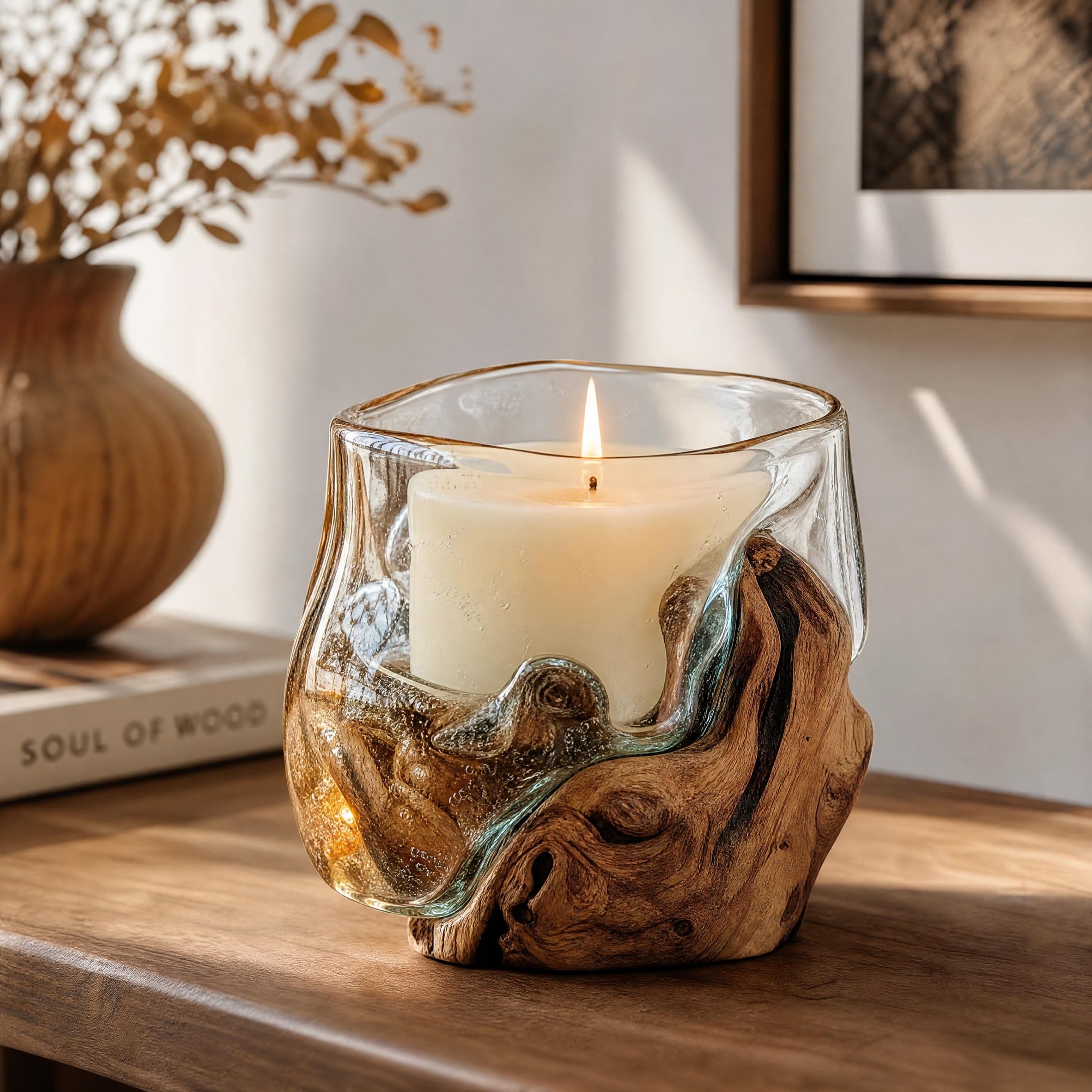 Bougie artisanale bois et verre soufflé : une pièce unique façonnée pour votre intérieur à mulhouse
